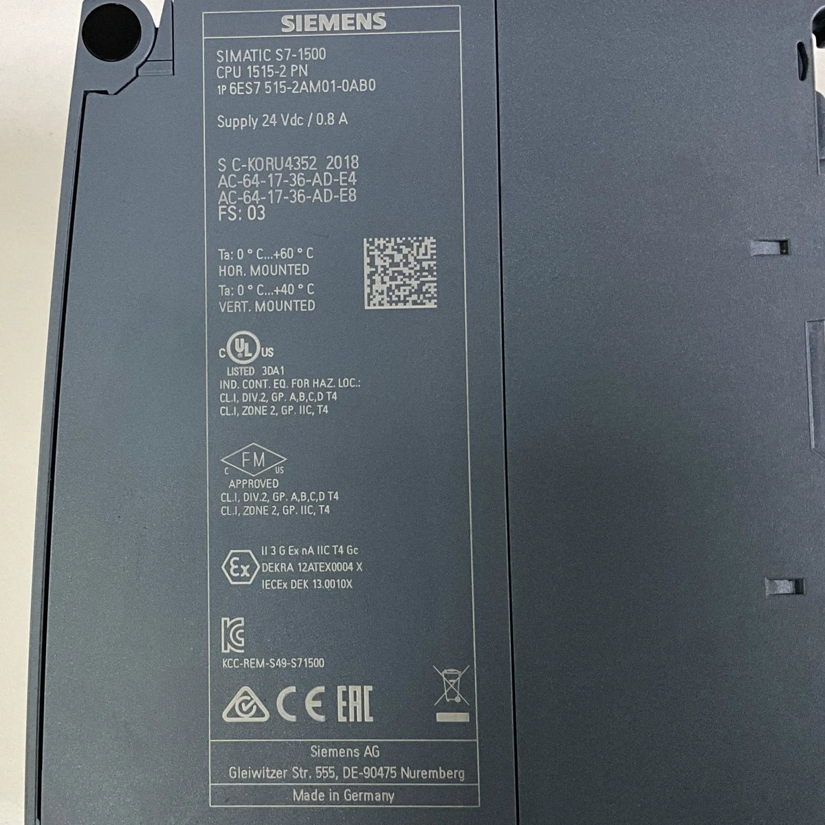 Siemens Simatic S7-1500 CPU - 6ES7 515-2AM01-0AB0-Central Processing Unit-Used Industrial Parts