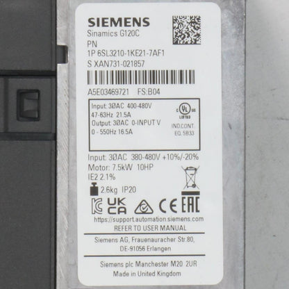 Siemens Sinamics 6SL3210 1KE21 7AF1 Inverter-Inverter-Used Industrial Parts