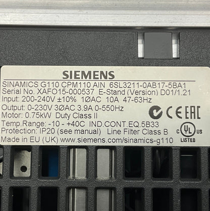 Siemens Sinamics G110 6SL3211-0AB17-5BA1 AC Drive-AC Drive-Used Industrial Parts