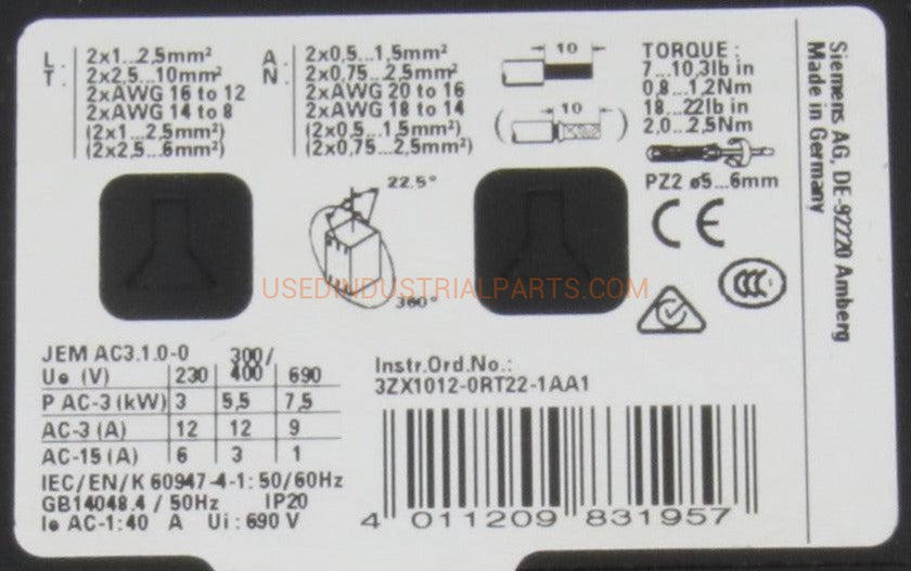 Siemens Sirius Contactor Relay 3RT2024-1BB40-Contactor Relay-AB-06-03-Used Industrial Parts