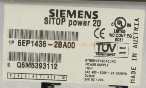 Siemens Sitop 6EP1436-2BA00 Power 20 Supply-Power Supply-AD-01-02-Used Industrial Parts