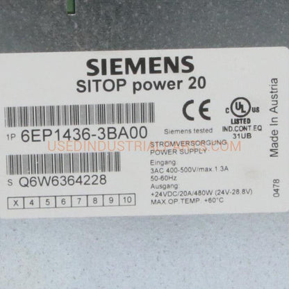 Siemens Sitop Power 20 6EP1436-3BA00 Power Supply-Power Supply-AB-05-07-Used Industrial Parts