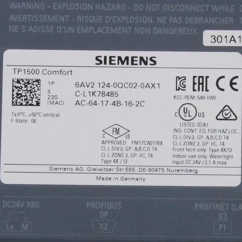 Siemens TP1500 Comfort Touch Panel - 6AV2 124-0QC02-0AX1-Touch Panel-Used Industrial Parts