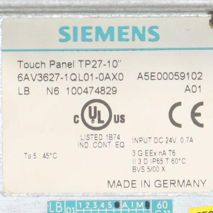 Siemens TP27-10 6AV3627-1QL01-0AX0 Touch Screen Panel-Touch Screen Panel-Used Industrial Parts