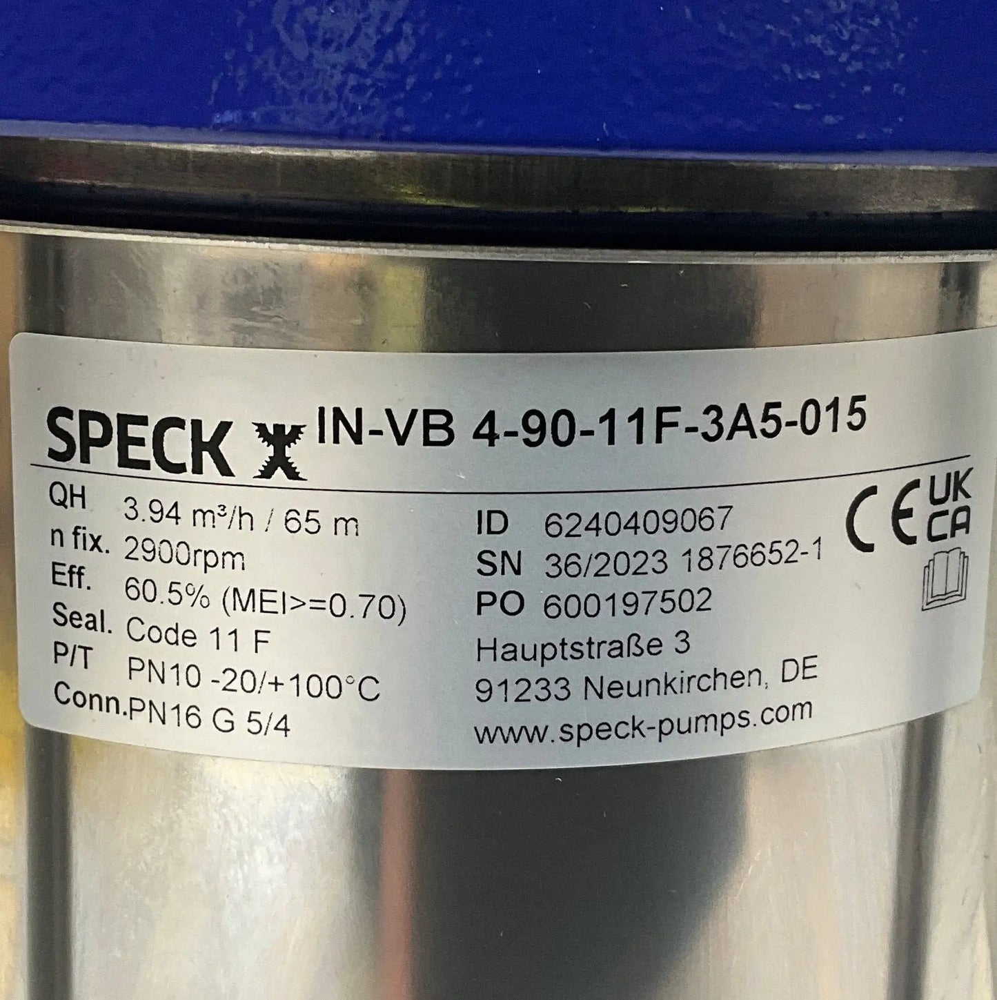 Speck Pumpen IN-VB 4-90-11F-3A5-015 Vertical Multistage In-line Centrifugal Pump-Vertical Multistage In-line Centrifugal Pump-Used Industrial Parts