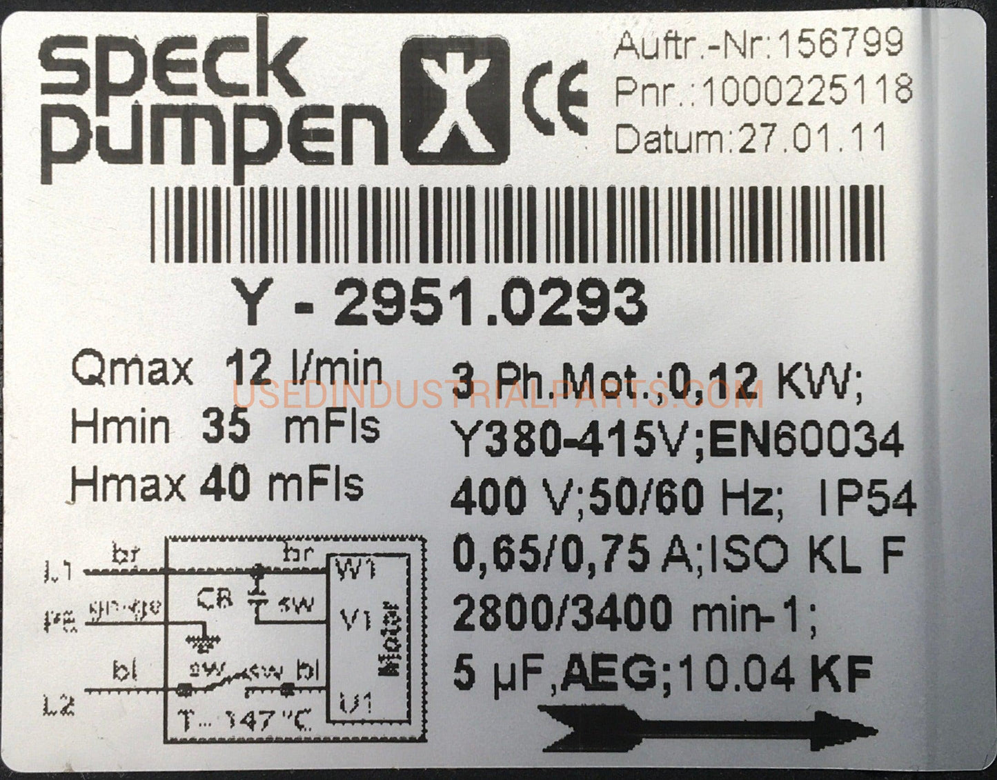 Speck Pumpen Regenerative Turbine Pump Y-2951.0293-Regenerative Turbine Pump-DB-03-01-Used Industrial Parts