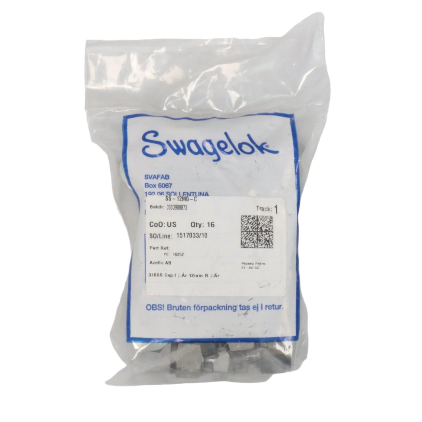 Swagelok SS 12M0 C Cap (16x)-Cap for 12 mm OD Tubing-Used Industrial Parts