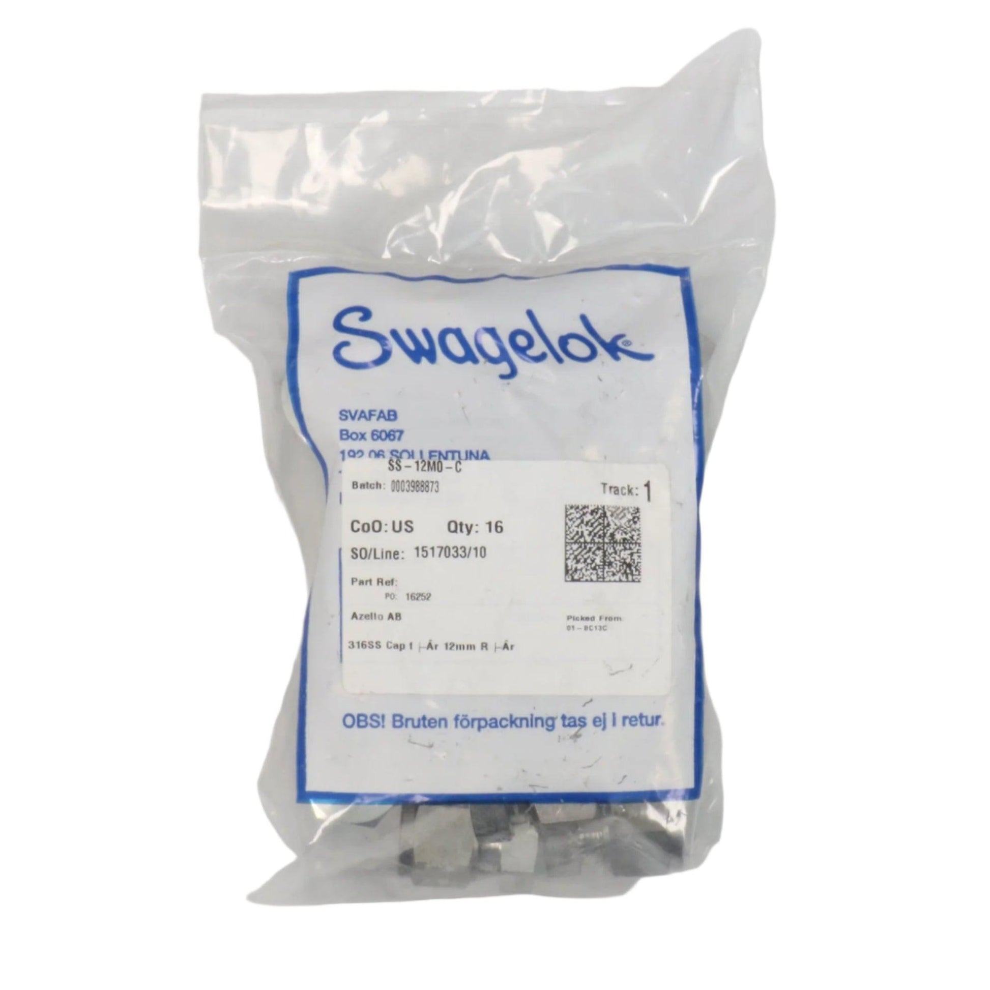 Swagelok SS 12M0 C Cap (16x)-Cap for 12 mm OD Tubing-Used Industrial Parts
