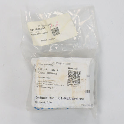 Swagelok SS-25M0-7-16RP Female Connector x 2-Female Connector-Used Industrial Parts