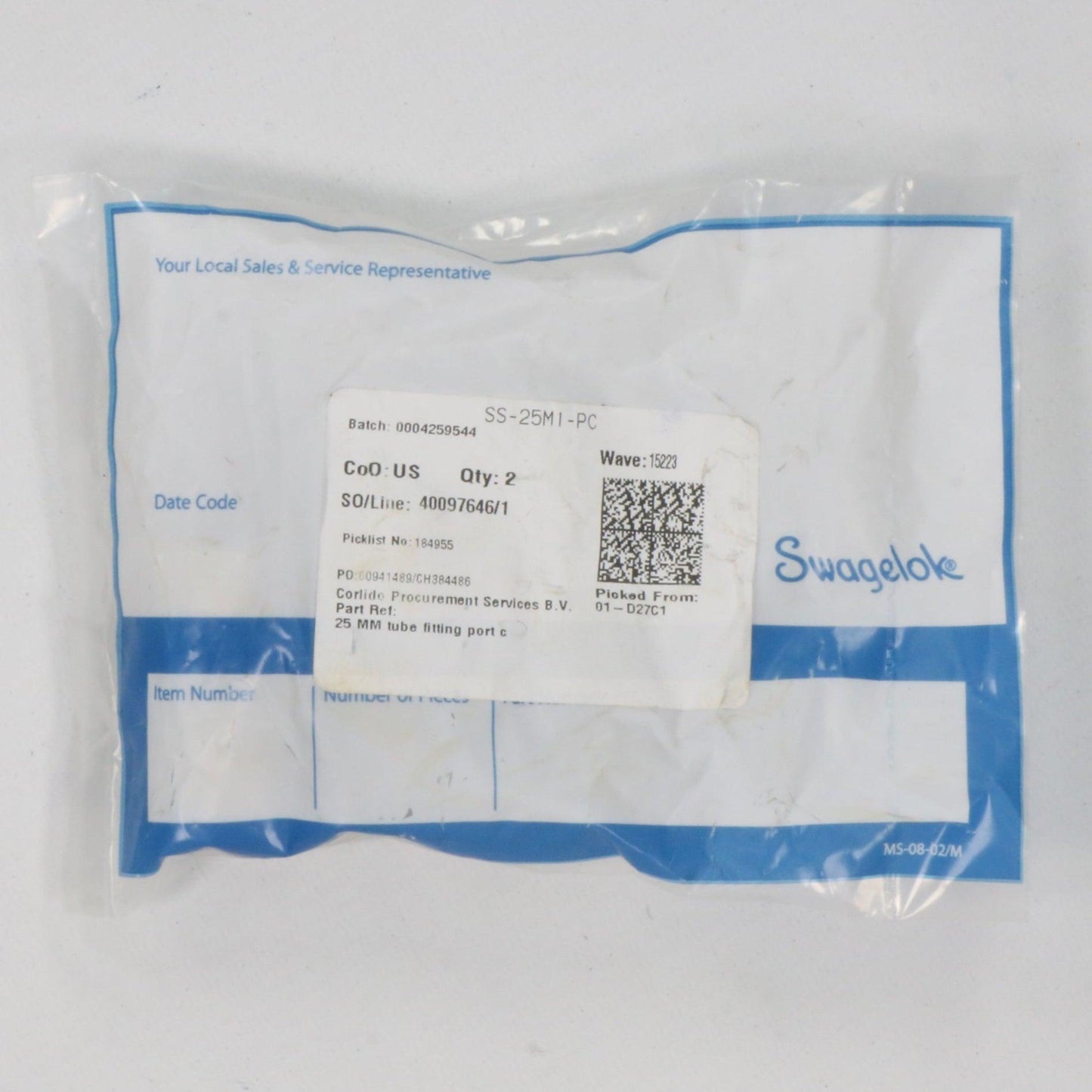 Swagelok SS-25M1-PC Port Connector x 2-Port Connector-Used Industrial Parts