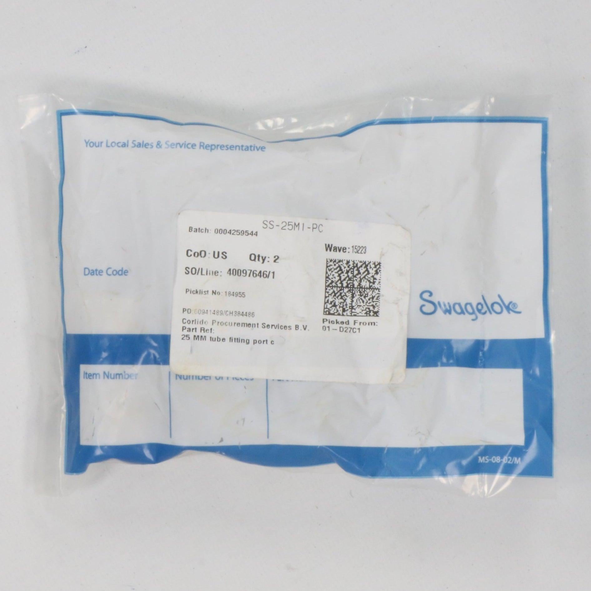 Swagelok SS-25M1-PC Port Connector x 2-Port Connector-Used Industrial Parts