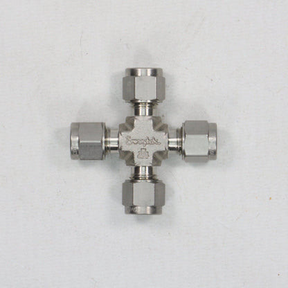 Swagelok SS 6M0 4 Union Cross Tube Fitting (6x)-Union Cross Pipe Connector-Used Industrial Parts