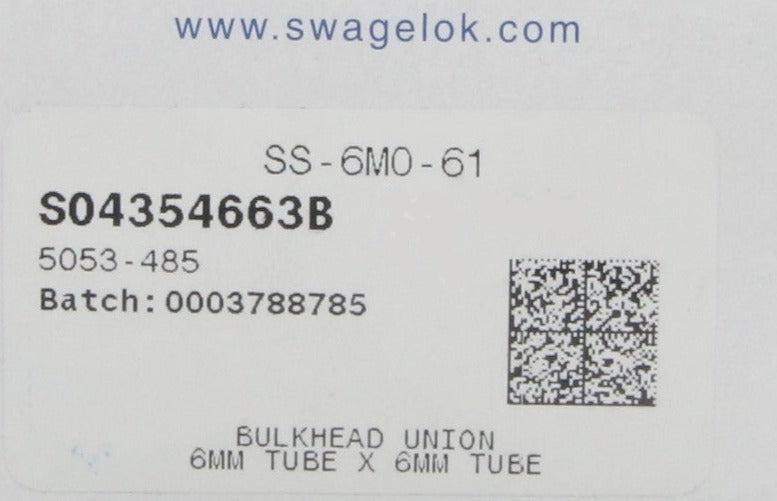 Swagelok SS-6M0-61 Tube Fitting-Bulkhead Union Tube Fitting-Used Industrial Parts