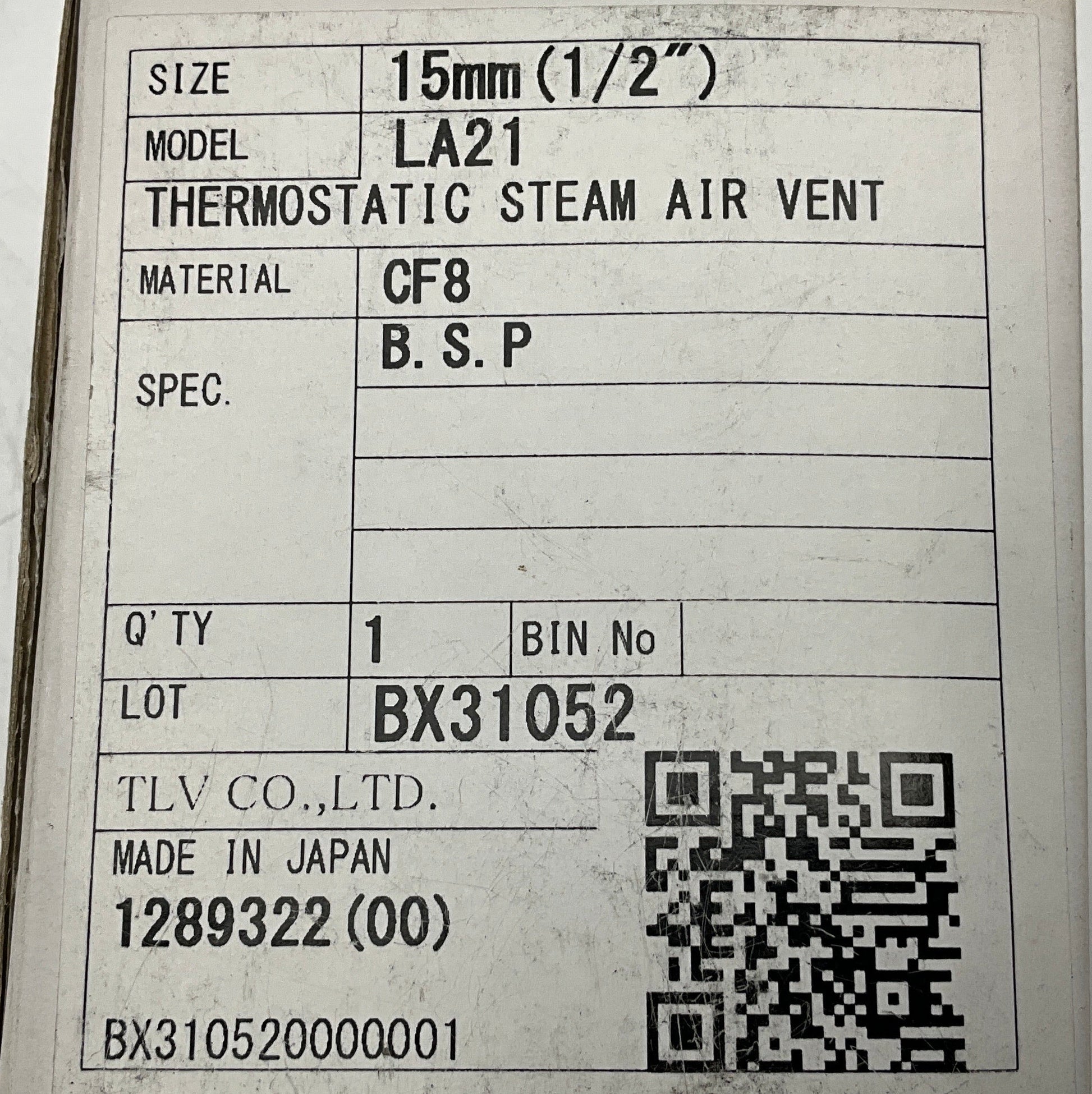 TLV LA21 Thermostatic Steam Air Vent-Thermostatic Steam Air Vent-Used Industrial Parts