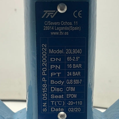 TTV 20L9040 Butterfly Valve-Butterfly Valve-Used Industrial Parts