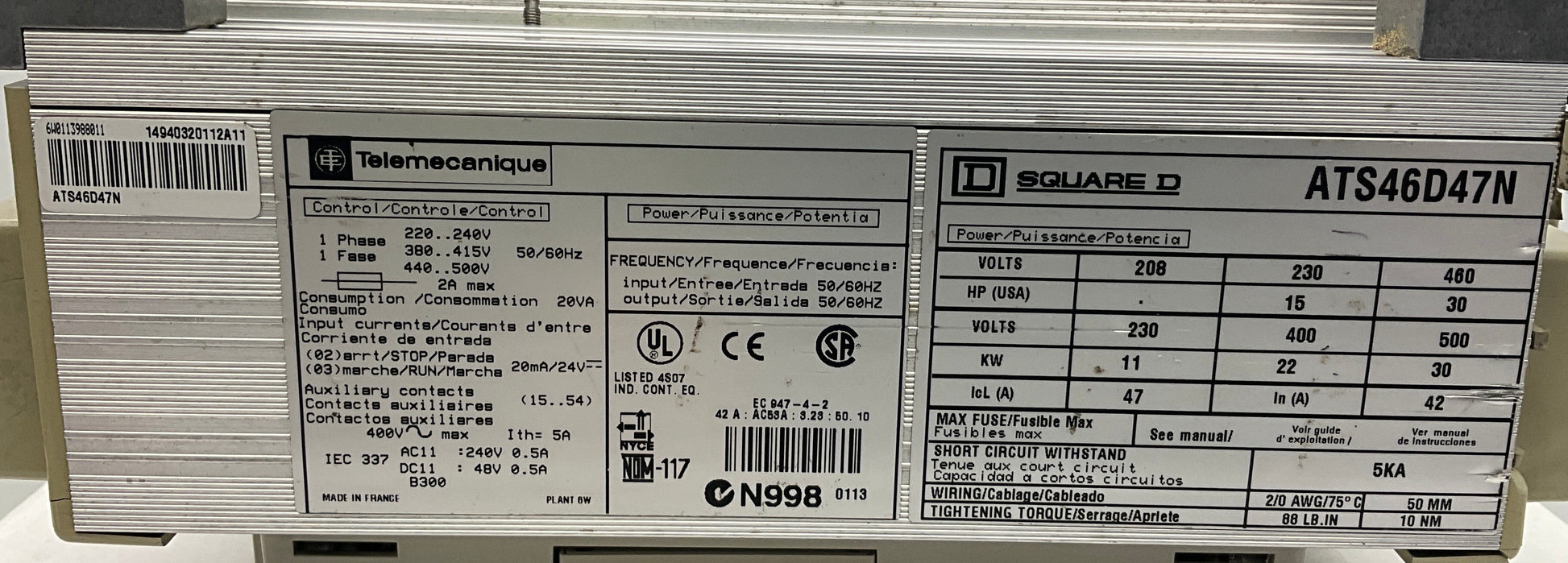 Telemecanique ATS46D47N Altistart 46 Soft Starter-Soft Starter-Used Industrial Parts