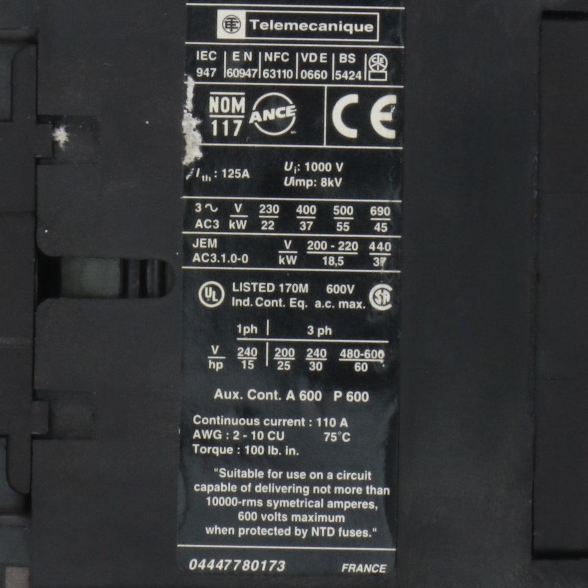 Telemecanique LC1D8011 Contactor-Contactor-Used Industrial Parts