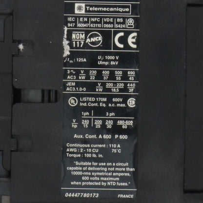 Telemecanique LC1D8011 Contactor-Contactor-Used Industrial Parts