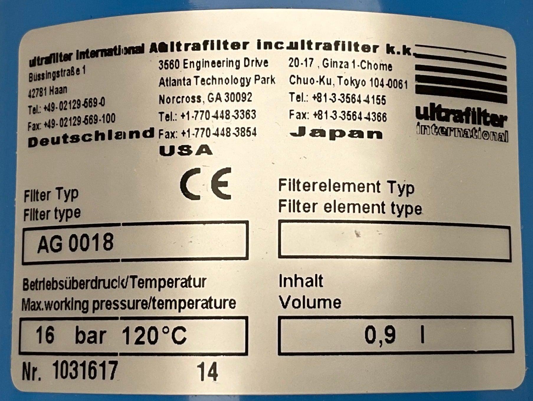 Ultrafilter AG 0018 Filter Housing-Air Filter-Used Industrial Parts