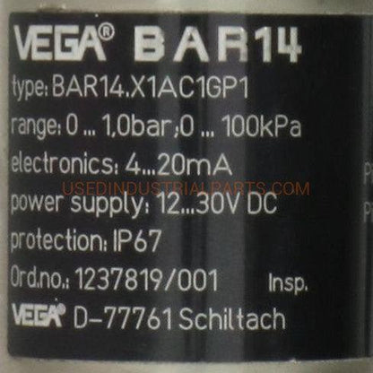 Vega BAR14.X1AC1GP1 Pressure Transmitter-Pressure Transmitter-DB-05-04-06-Used Industrial Parts