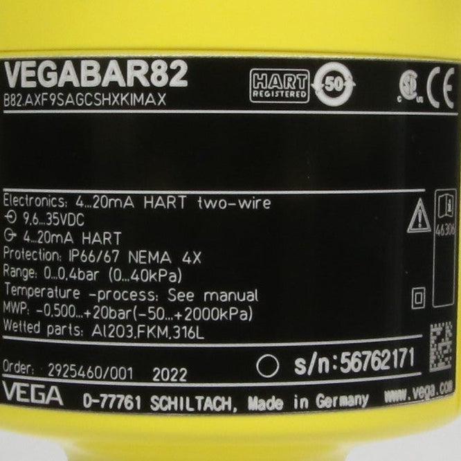 Vega Vegabar 82 Process Pressure Transmitter - B82.AXF95AGCSHXKIMAX-Process Pressure Transmitter with Display-Used Industrial Parts