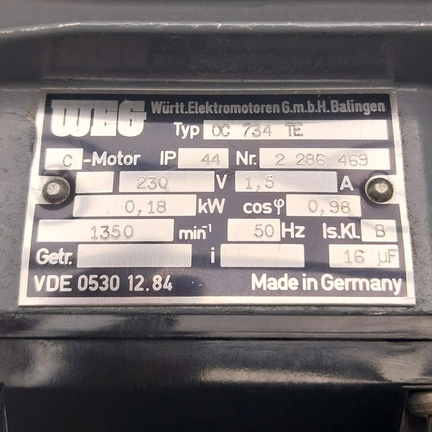 WEG CC 734 TE Single Phase Electric Motor-Electric Motor-Used Industrial Parts