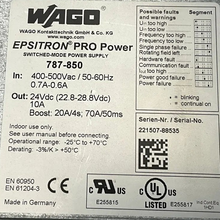 Wago Epsitron Pro Power 787-850 Switched-Mode Power Supply-Switched-Mode Power Supply-Used Industrial Parts
