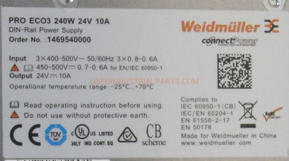 Weidmuller Pro Eco 3 DIN Rail Power Supply-Power Supply-AB-01-01-Used Industrial Parts