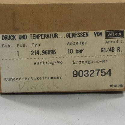 Wika 214.96x96 Precision Pressure Gauge-Precision Pressure Gauge-Used Industrial Parts