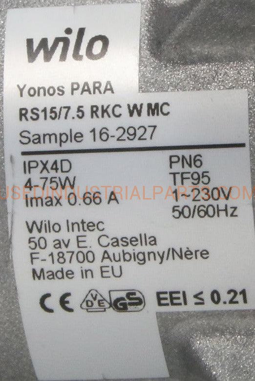 Wilo Yonos PARA RS15/7.5 RKC Circulation Pump-Circulation Pump-DB-01-02-Used Industrial Parts