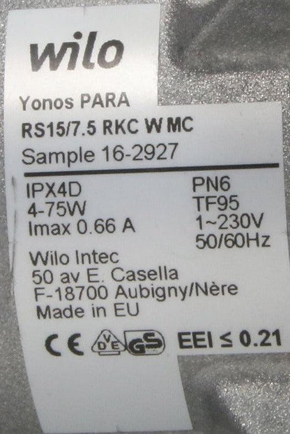 Wilo Yonos PARA RS15/7.5 RKC Circulation Pump-Circulation Pump-Used Industrial Parts