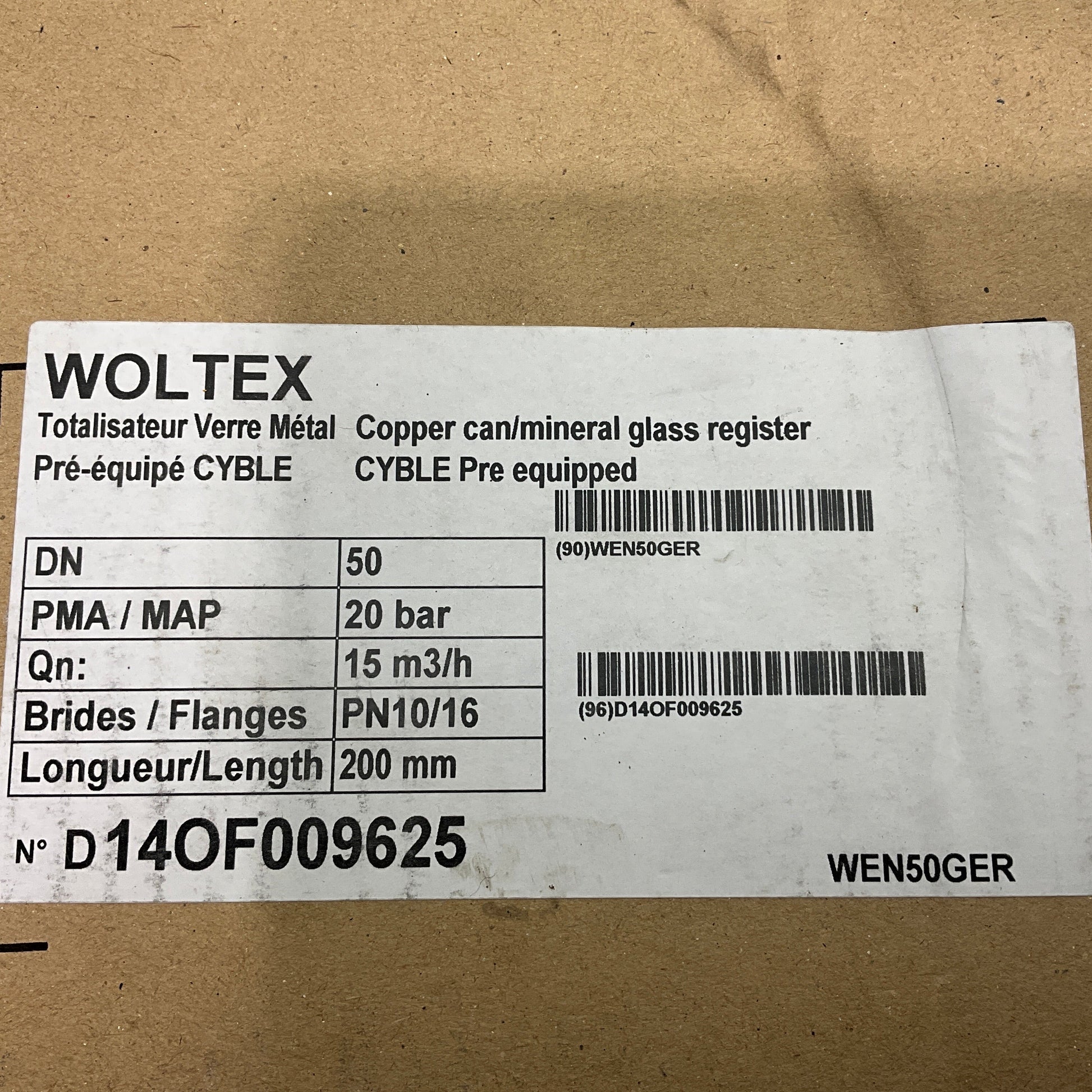 Woltmann Woltex WEN 50 Horizontal Water Meter-Horizontal Water Meter-Used Industrial Parts
