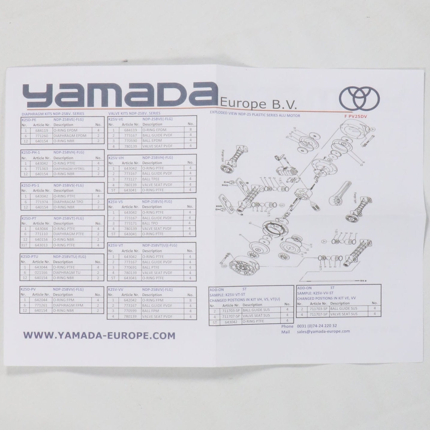 Yamada Europe K25D-PT Diaphragm Kit-Diaphragm Kit-Used Industrial Parts