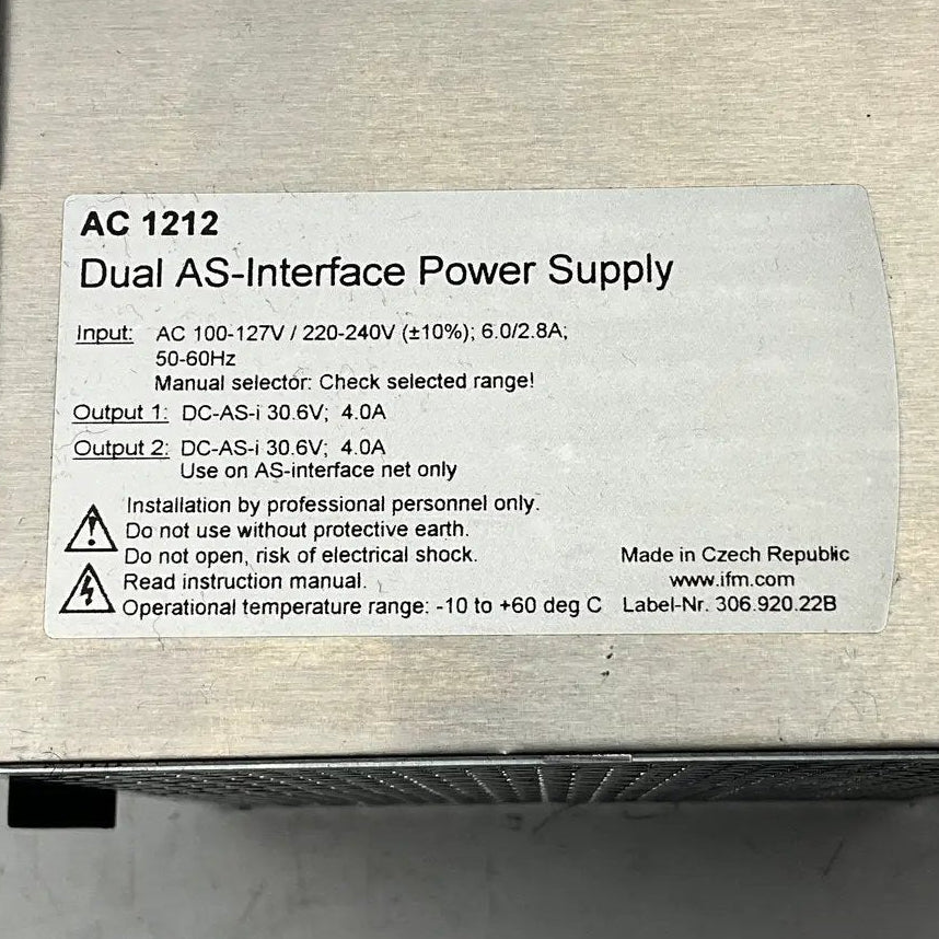 Used Industrial Parts : IFM Electronic AC1212 Dual AS-i Power Supply