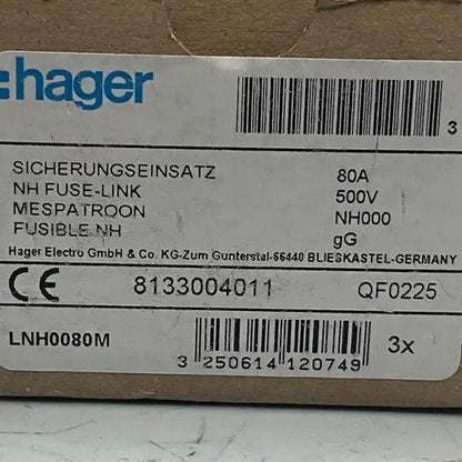 Hager LNH0080M Fuse x 3pcs.-Used Industrial Parts