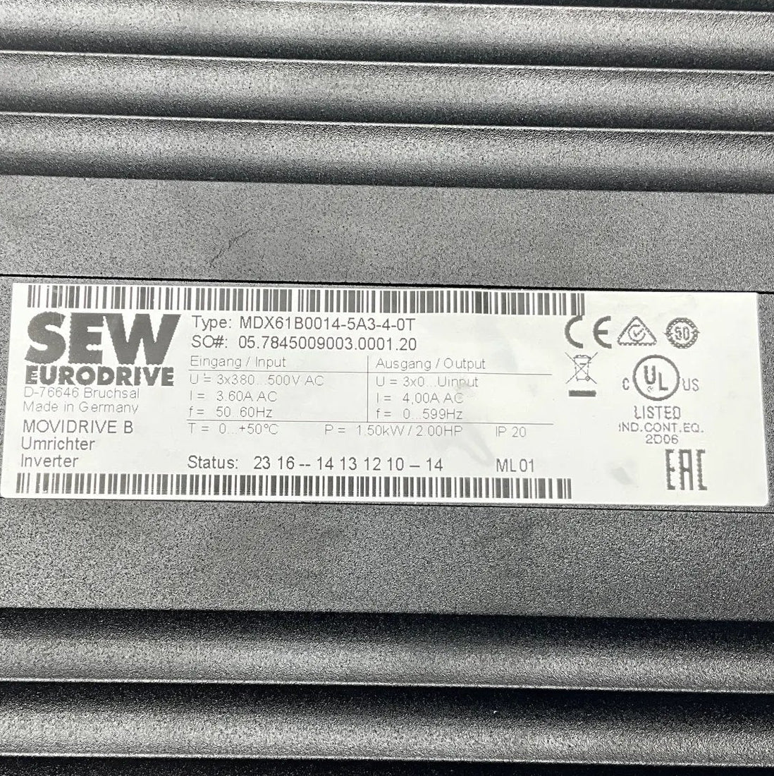 SEW-Eurodrive Movidrive B MDX61B0014-5A3-4-0T Inverter-Inverter-Used Industrial Parts