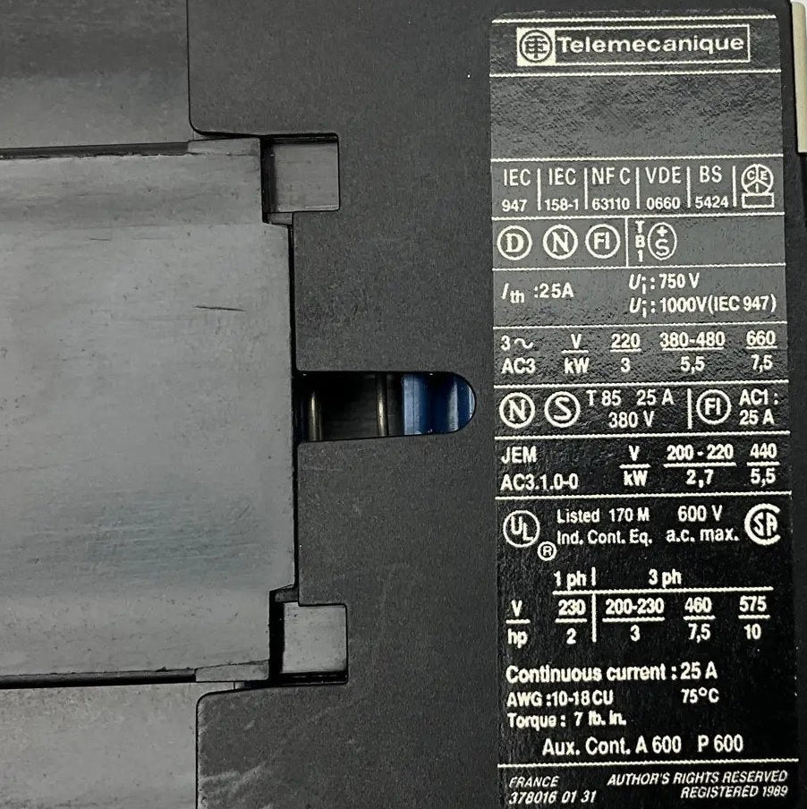 Telemecanique LP1 D12 10 24v Contactor-DC Operated Non-Reversing Power Contactor-Used Industrial Parts