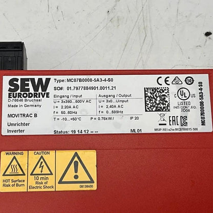 SEW-Eurodrive Movitrac B MC07B0008-5A3-4-S0 Inverter-Inverter-Used Industrial Parts