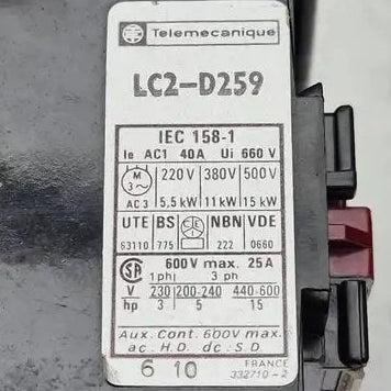 Used Industrial Parts : Telemecanique LC2-D259 Reversing Contactor - 220V/50Hz 240V/60Hz