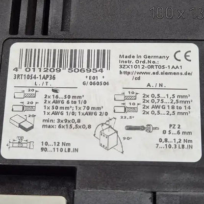 Used Industrial Parts : Siemens 3RT1054-1AP36 Power Contactor