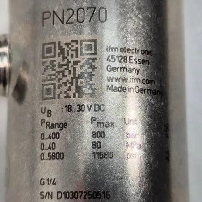 IFM Electronic PN2070 Electronic Pressure Sensor with Display - PN-400-SER14-MFRKG/US/ /V-Electronic Pressure Sensor with Display-Used Industrial Parts