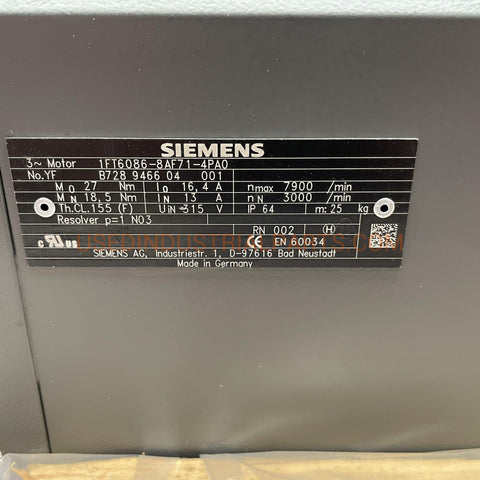 Image of Siemens 1FT6086-8AF71-4PA0 Servo Motor-Electric Motors-EA-01-01-Used Industrial Parts