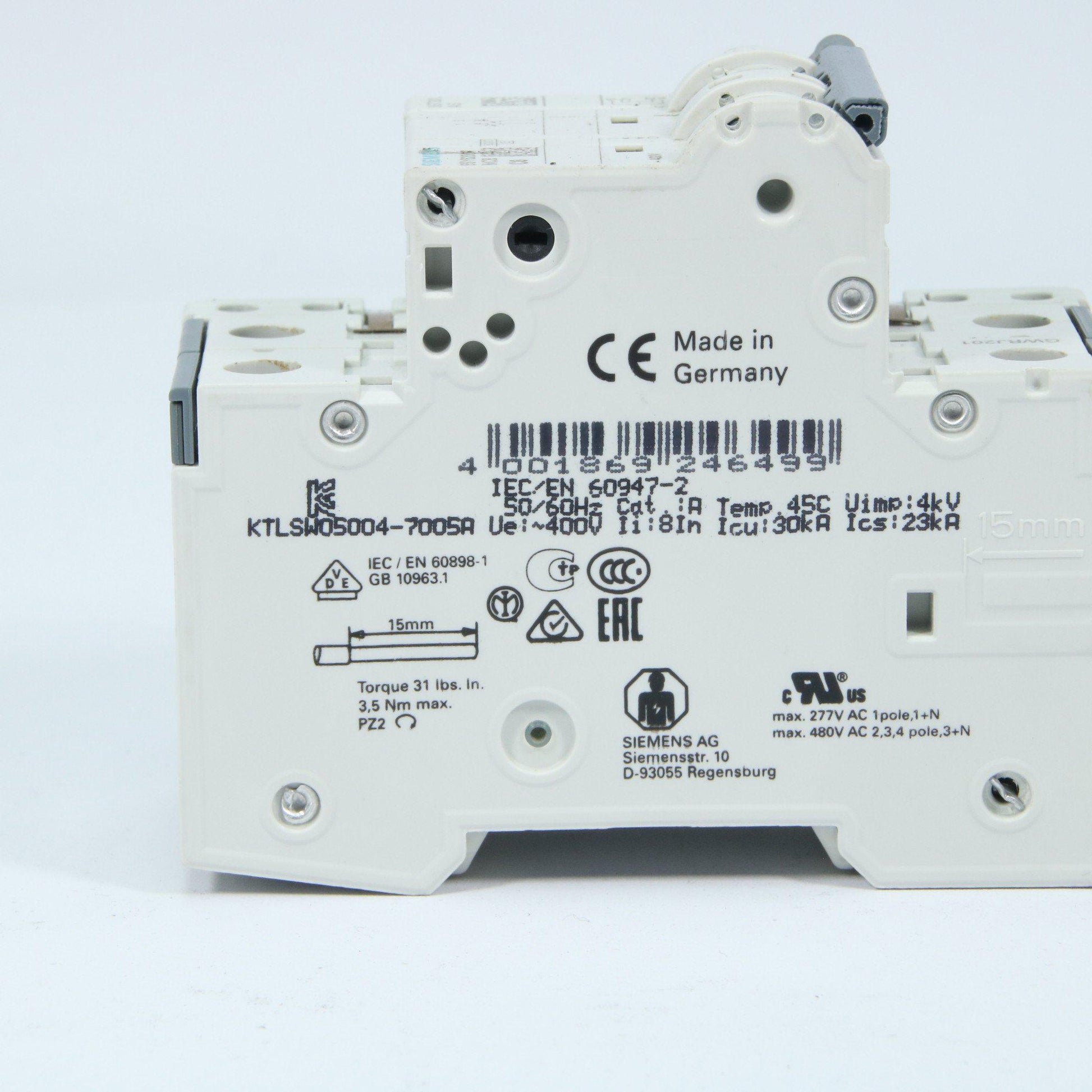 Siemens Miniature circuit breaker 400 V 6kA, 2-pole, C, 6 A, D=70 mm-Electric Components-Used Industrial Parts